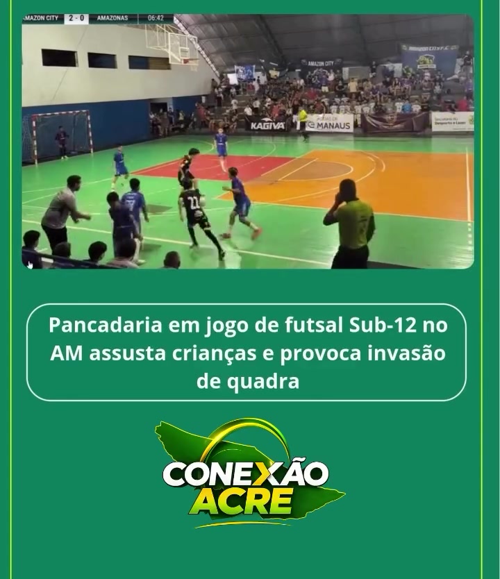 Pancadaria em jogo de futsal sub-12 no Amazonas assusta crianças e provoca invasão de quadra