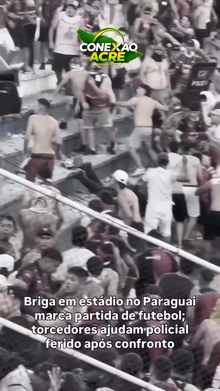 Briga em estádio no Paraguai marca partida de futebol; torcedores ajudam policial ferido após confronto
