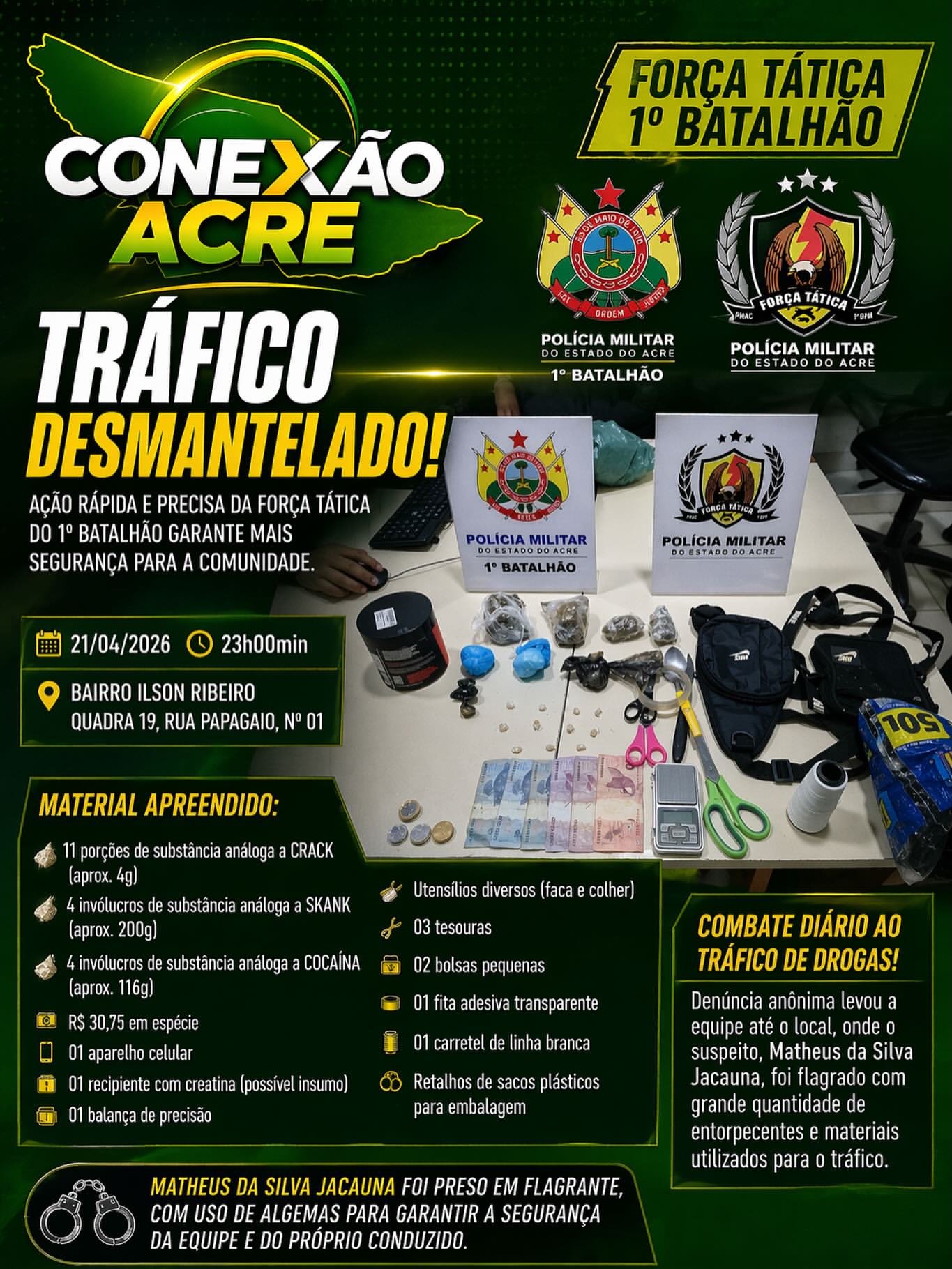 Força Tática do 1º Batalhão desmantela ponto de tráfico no bairro Ilson Ribeiro